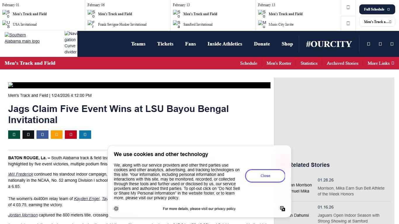 Jags Claim Five Event Wins at LSU Bayou Bengal Invitational - University of South Alabama Athletics